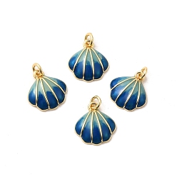 Темно-Синий Латунь эмаль прелести, с целью перехода в кольце, формы раковины, долговечный, без свинца и без кадмия, реальный 18 k позолоченный, стойки покрытие, темно-синий, 11.5x12x3 мм, отверстие : 2 мм