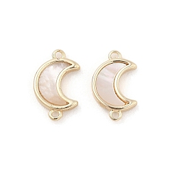 Real 18K Gold Plated Natural White Shell Connector Charms, Brass Moon Links, Real 18K Gold Plated, 11x7x2mm, Hole: 0.8mm
