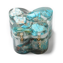 Butterfly Transparent Resin Gift Boxes, with Dyed Natural Imperial Jasper and Magnetic Clasps, Butterfly, 53x60x38mm