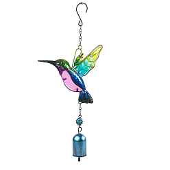 Bird Wind Chimes, Glass & Iron Art Pendant Decorations, Humming Bird, 350x180mm