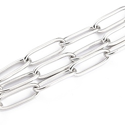 Stainless Steel Color 304 Stainless Steel Paperclip Chains, Drawn Elongated Cable Chains, Soldered, with Spool, Stainless Steel Color, 12x4x1mm, 32.8 Feet(10m)/roll