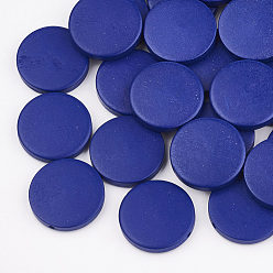 Blue Natural Pear Wood Beads, Dyed, Flat Round, Blue, 25x5mm, Hole: 2mm