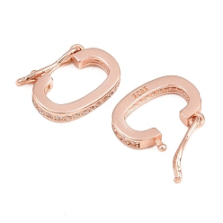 Розовое Золото 925 застежка-молния из стерлингового серебра, с четким кубического циркония, овальные, с печатью 925, розовое золото , 12x9x2 мм, внутренний диаметр: 6x8.5 мм