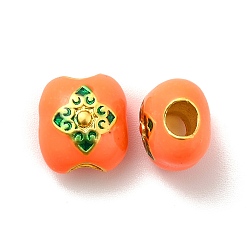 Orange Rack Plating Alloy Enamel European Beads, Large Hole Beads, Cadmium Free & Lead Free, Matte Gold Color, Rectangle, Orange, 12x10.5x8.5mm, Hole: 4mm