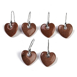 Камень с Пылевым Золотом Серьги из синтетического золота, с латунными крючками для сережек, без кадмия и без свинца, сердце, 40x23 мм