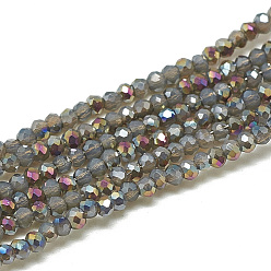Gray Electroplate Opaque Solid Color Glass Beads Strands, Faceted, Half Plated, Rondelle, Gray, 2x1.5mm, Hole: 0.7mm, about 200pcs/strand, 11.81 inch