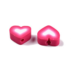 Cerise Handmade Polymer Clay Beads, Heart, Cerise, 7~10x8~10.5x4~5mm, Hole: 1.5mm