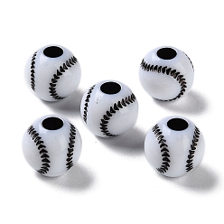 White Opaque Acrylic European Beads, Craft Style, Large Hole Beads, Tennis Ball, White, 11x10.5mm, Hole: 4mm, about 1000pcs/500g
