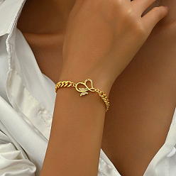 Сердце Латунные браслеты-цепочки с микропаве из прозрачных кубических цирконий для женщин, золотые, сердце, 8-1/4 дюйм (21 см)