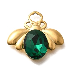 Изумруд 304 подвески из нержавеющей стали, со стразами, реальный 18 k позолоченный, ионное покрытие (ip), Пчелы, изумруд, 17x19x4.5 мм, отверстие : 3.5x2 мм