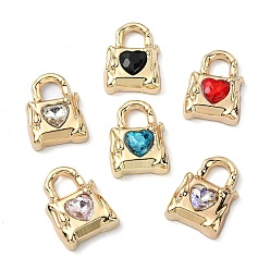 Mixed Color Golden Rack Plating Alloy Rhinestone Pendants, Nickel Free, Lock & Heart Charm, Mixed Color, 19x13x5mm, Hole: 5x4.5mm
