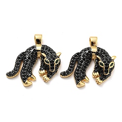Real 18K Gold Plated Brass Pave Cubic Zirconia  Pendants, with Jump Ring, Long-Lasting Plated, Lead Free & Cadmium Free, Fox, Real 18K Gold Plated, 25.5x28x6mm, Hole: 4x2.5mm