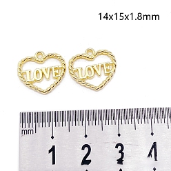 Golden DIY Alloy Jewelry Pendant, Valentine's Day, LOVE Heart Charm, Golden, 15x14x1.8mm