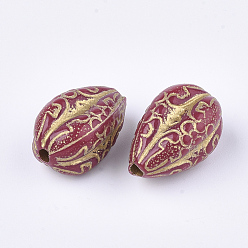 Pale Violet Red Plating Acrylic Beads, Metal Enlaced, teardrop, Pale Violet Red, 18.5x11x11mm, Hole: 2mm, about 340pcs/500g