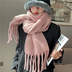 Pink Polyester Neck Warmer Scarf, Winter Scarf, Solid Color Tassel Wrap Scarf, Pink, 2100x350mm