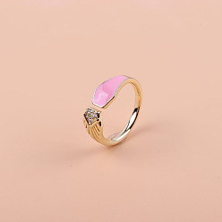 07 Fashionable Copper Plated Gold Ring with Zircon Stones for Women