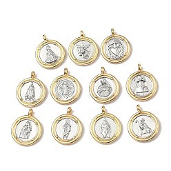 Платиновый & Золотой Религия латунные подвески, плоские круглые прелести, долговечный, без кадмия и без свинца, стойки покрытие, платиной и золотом, 24x19.5x5.5 мм, отверстие : 3 мм