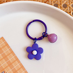 Mauve Candy Color Macaroon Flowers Keychain, Resin Flower Bell Keychains, with Iron Findings, Mauve, 6cm