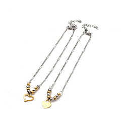 Mixed Patterns Two Tone 304 Stainless Steel Charm Anklet with Curb Chains for Women, Golden & Stainless Steel Color, Mixed Patterns, Pendant: 11x10~11x0.5~1mm, 8-3/4 inch(22.3cm)