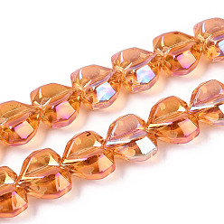 Шоколадный Гальванизируйте прозрачное стекло бисер нитей, сердце, граненые, с покрытием AB цвета, с половиным покрытием, цвет шоколада, 15x13x8.5 мм, отверстие : 1 мм, около 50 шт / нитка, 23.62 дюйм (60 см)