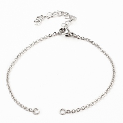 Stainless Steel Color 304 Stainless Steel Cable Chain Bracelet Making, with Lobster Claw Clasps and Heart Extension Chain, Stainless Steel Color, 7-1/8 inch(18cm)