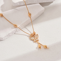 Прозрачный Модные латунные ожерелья с подвеской в виде бабочки из кубического циркония, кисточка ожерелье для женщин, реальный 18 k позолоченный, прозрачные, 17.91 дюйм (45.5 см)