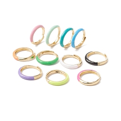 Mixed Color Enamel Adjustable Ring, Real 18K Gold Plated Brass Jewelry for Women, Lead Free & Cadmium Free, Mixed Color, US Size 6~US Size 7 3/4((16.5mm~17.9mm)
