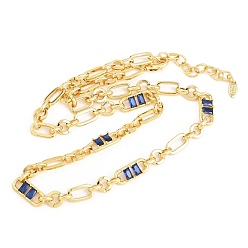 Синий 7 мм латунная цепочка с фиаро и инкрустацией кубическим цирконием, без кадмия и без свинца, стойки покрытие, долговечный, реальный 18 k позолоченный, синие, 18.11 дюйм (46 см)