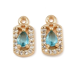 Светло-Голубой Латунные микро проложить кубического циркония подвески, прямоугольник с подвесками-слезинками, реальный 18 k позолоченный, Небесно-голубой, 11x5.5x3 мм, отверстие : 1 мм