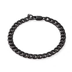 Electrophoresis Black Men's 304 Stainless Steel Cuban Link Chain Bracelets, with Lobster Claw Clasps, Electrophoresis Black, 8-1/2 inch(21.6cm)