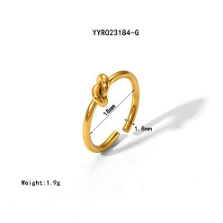 Настоящее золото 18K Минималистичный 304 манжеты-кольца с открытыми узлами из нержавеющей стали, реальный 18 k позолоченный, внутренний диаметр: 18 мм