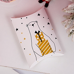 Bear Pillow Paper Bakery Boxes, Christmas Theme Gift Box, for Mini Cake, Cupcake, Cookie Packing, Bear Pattern, 140x100x26mm