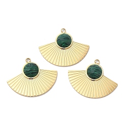 Malachite Ion Plating(IP) 316 Stainless Steel Pendants, Synthetic Malachite Fan Charms, Faceted, Real 24K Gold Plated, 19x24x4mm, Hole: 1.6mm
