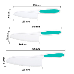 Turquoise Plastic Cake Knife, with Thermo-Plastic-Rubber, Kitchen Baking Tool, Turquoise, 220~275x40~55mm, 3pcs/set