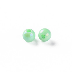 Aigue-marine Perles acryliques opaques, de couleur plaquée ab , ronde, aigue-marine, 6x5mm, Trou: 1.8mm, environ4400 pcs / 500 g