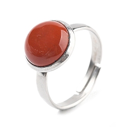 Красный Камень Полукруглые перстни из натуральной красной яшмы, 304 регулируемые кольца из нержавеющей стали для женщин, круглые кабошоны: 10мм, размер США 6 (16.5 мм), 3 мм