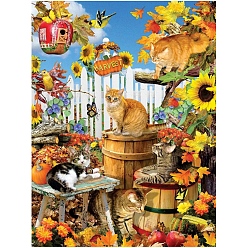Cat Shape DIY Thanksgiving Day Animal Pattern 5D Diamond Painting Kits, including Resin Rhinestones, Diamond Sticky Pen, Tray Plate and Glue Clay, Cat Shape, 400x300mm