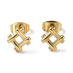 Real 18K Gold Plated 304 Stainless Steel Stud Earrings, Hollow Rhomhus, Real 18K Gold Plated, 7x7mm