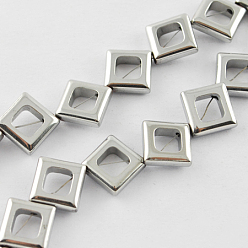 с Покрытием Серебра Немагнитные синтетический гематит бисер пряди, класс А, ромб, со серебряным покрытием, 13x13x2 мм, отверстие : 1 мм, около 24 шт / нитка, 15.5 дюйм