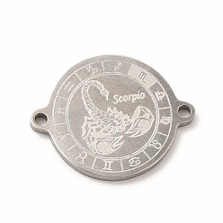 Скорпион Не тускнеет 12 созвездия 304 подвески-соединители из нержавеющей стали, цвет нержавеющей стали, плоско-круглые, Скорпион, 20x16x1.3 мм, отверстие : 1.4 мм