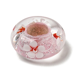 Misty Rose Glass European Beads, Large Hole Beads, Rondelle, Misty Rose, 15x6.50mm,Hole:5.50mm