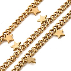 Золотой Ионное покрытие (ip) 304 бордюрные цепи из нержавеющей стали, несварные, с катушкой, со звездой прелести, золотые, 5x5.5x0.5 мм