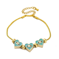 Бирюза Латуни европейские браслеты, эмалевый бисер, реальный 18 k позолоченный, сердце, бирюзовые, 7-1/4 дюйм (18.4 см)