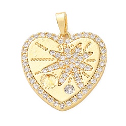 Сердце Подвески из латунных микростразов, звезды прелести, золотые, сердце прелести, 20x21x2.5 мм, отверстие : 5x3 мм