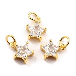 Clear Brass Cubic Zirconia Charms, Real 18K Gold Plated, Cadmium Free & Lead Free, Star, Clear, 10x8x4mm, Hole: 3.8mm
