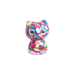 Colorful Resin Cat Display Decoration, with Shell Chips inside Statues for Home Office Decorations, Colorful, 25x22x34mm