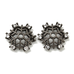 Черный Цвет Металла Покрытие стойки латунь микро паве прозрачные колпачки из кубического циркония, долговечный, без свинца и без кадмия, цветок, металлический черный , 13x14x3 мм, отверстие : 1.8 мм