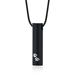 Black Titanium Steel Pendant Necklaces, Column with Dog Paw Print Urn Ashes Necklaces, Black, 15.75~23.62 inch(40~60cm)
