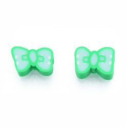 Spring Green Handmade Polymer Clay Beads, Bowknot, Spring Green, 6.5~9.5x9.5~12x4~5mm, Hole: 1.5mm