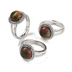 Унакит Круглые регулируемые кольца из натурального унакита, мужские латунные кольца на палец с платиновым покрытием, внутренний диаметр: 18 мм